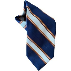 Pride of England Briar Mens Silk Repp Tie Blue Cream Rust Orange Striped Vtg